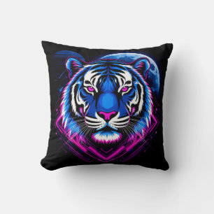 Coussin Illustration de tigre de néon avec formes géométri