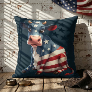 Coussin Illustration de vache avec drapeau américain patri