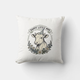 Coussin Illustration de veau d'anniversaire Gravure vintag