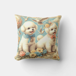 Coussin Illustration de vintage Cute Bichon Frisé
