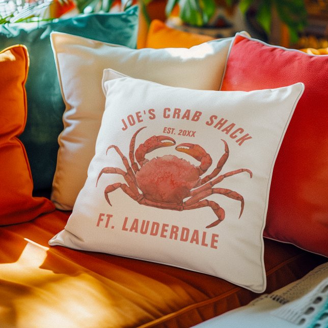 Coussin Illustration des aquarelles de crabe Texte personn (Créateur téléchargé)