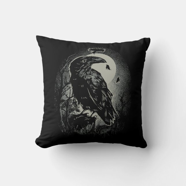 Coussin Illustration des oiseaux du corbeau de nuit éffray (Recto)