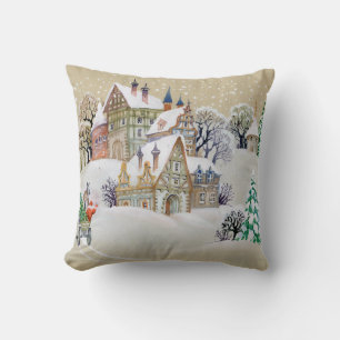 Coussin Illustration dessinée à la main avec paysage d'hiv