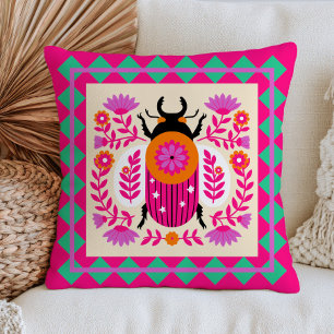 Coussin Illustration d'insecte coléoptère floral Fuchsia r