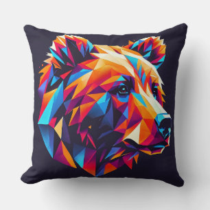 Coussin Illustration d'ours géométrique aux couleurs vives