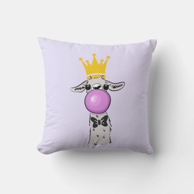 Coussin Illustration drôle de lama soufflant une bulle ros (Recto)