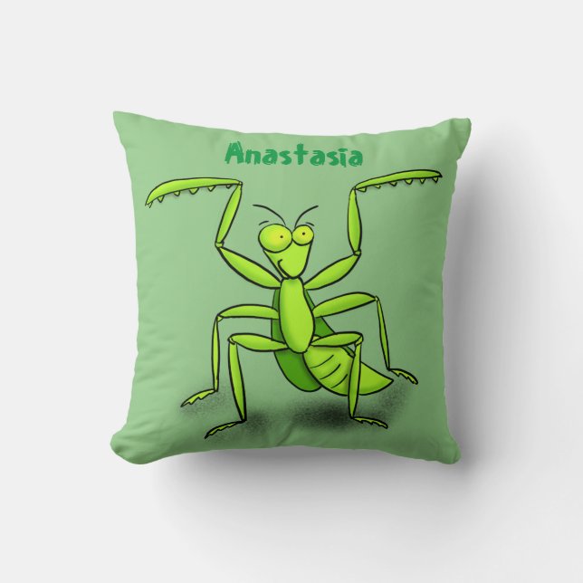 Coussin Illustration drôle de mante verte en prière (Recto)