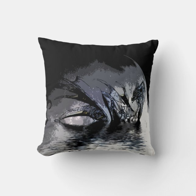 Coussin Illustration du dragon bleu et de la lune (Recto)