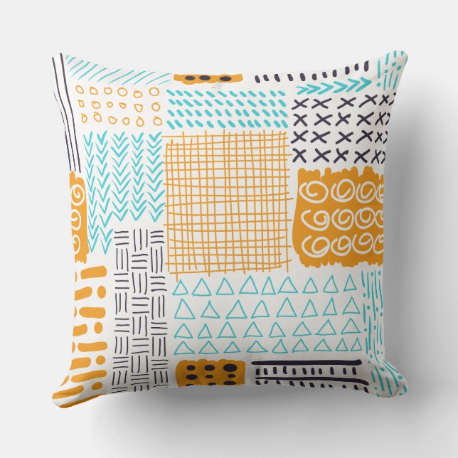Coussin Illustration du Motif de croquis bleu orange simpl (Verso)