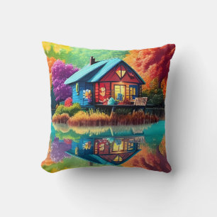 Coussin Illustration du paysage naturel avec le chalet du