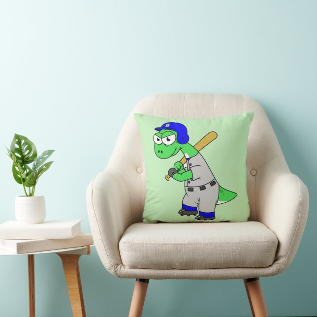 Coussin Illustration D'Un Joueur De Baseball Brontosaurus. (Chaise)