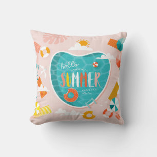 Coussin illustration estivale de la piscine de plage Abstr