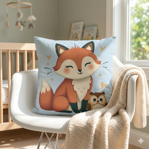 Coussin Illustration fantaisiste de renard et de hibou en