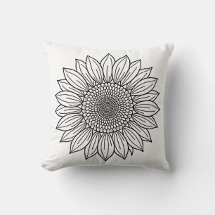 Coussin Illustration florale de tournesol en ligne art