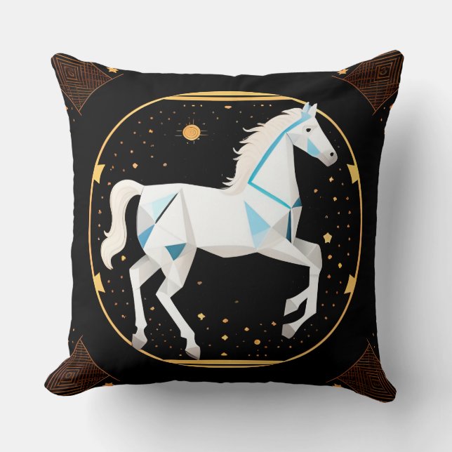 Coussin Illustration géométrique abstraite de cheval blanc (Recto)