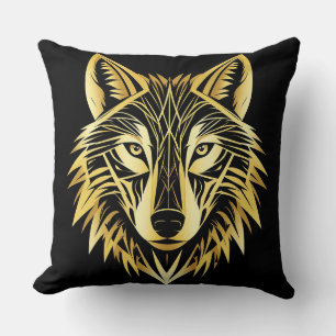 Coussin Illustration géométrique de loup doré