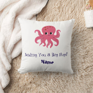 Coussin Illustration Kawaii de Pieuvre Rose Adorable et Mi