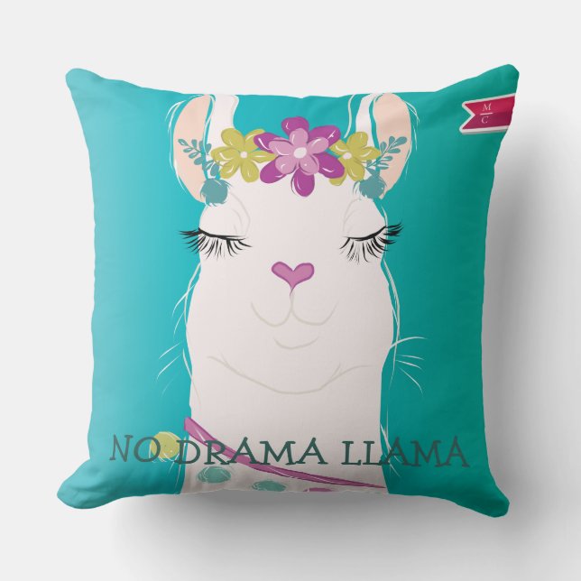 Coussin Illustration No Drama Llama avec Monogramme (Recto)