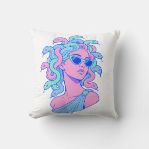 Coussin Illustration Rétro‑Pop Méduse – Lunettes de soleil