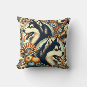 Coussin Illustration Retro Siberian Husky