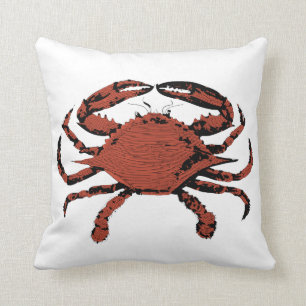 Coussin Illustration rouge vintage de crabe - style