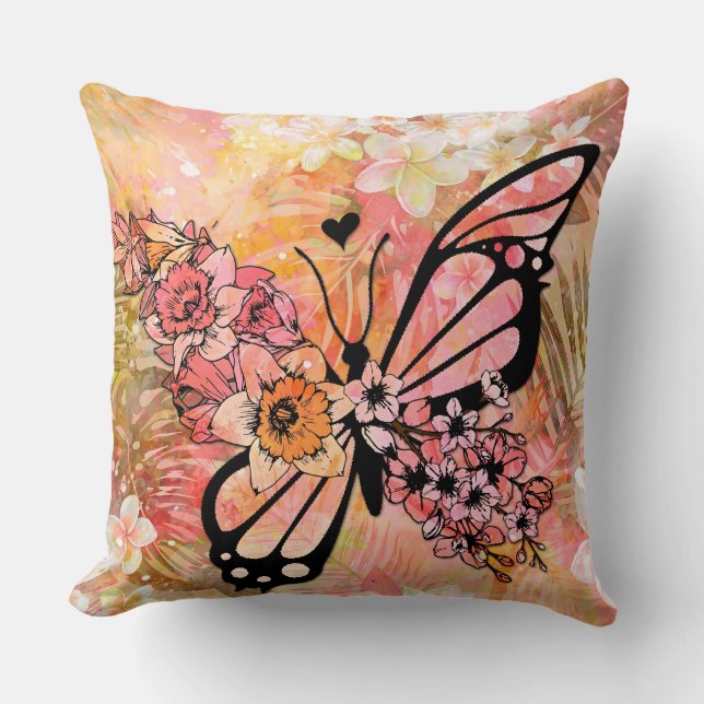 Coussin Illustration spectaculaire du papillon rose (Recto)
