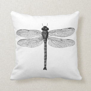 Coussin Illustration vintage de libellule noir et blanc