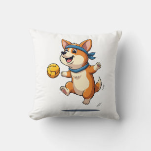 Coussin Illustration vintage de volley-ball Corgi Chien At