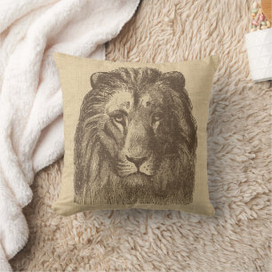 Coussin Illustration vintage du lion sur l'oreiller à lanc