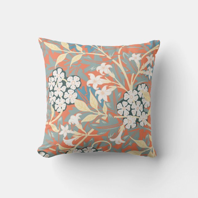 Coussin Illustration vintage Jasmine bleu/beige (Recto)