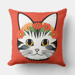 Coussin Illustration vive du visage de chat mignon