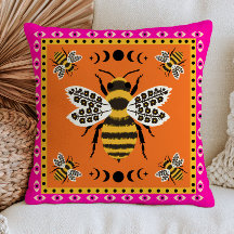Illustrations d'abeilles sur fond orange brûlé flo