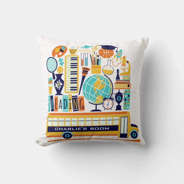 Coussin Illustrations scolaires nom personnalisé lancer de (Recto)