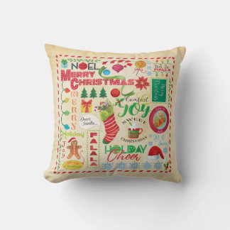Coussin illustré Joyeux Noël, décoration des Fêtes