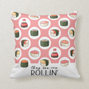 Coussin Ils Me Voient Rollin' Kawaii Fun Sushi Rolls & Dot