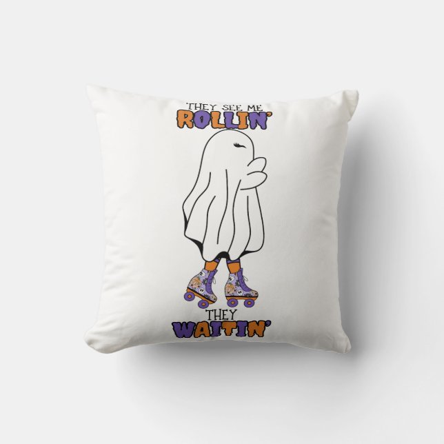 Coussin Ils me voient rouler, ils attendent Retro Ghost (Recto)
