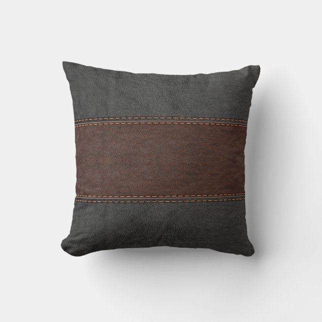 Coussin Image Cuir Noir Vintage Et Brown (Recto)