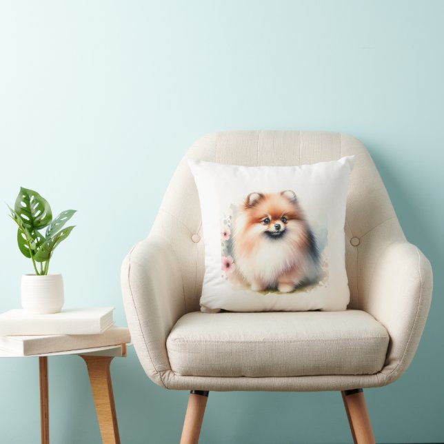 Coussin Image d'aquarelle mignonne Pomeranian (Chaise)