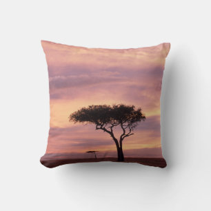 Coussin Image de silhouette d'un arbre acacia au lever du 