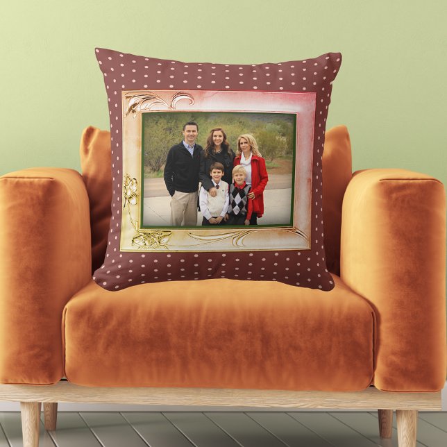 Coussin Image du cadre de photo de fleurs modernes Pois ro (Modern Flower Photo Frame Image Pink Earthy Dots Throw Pillow)