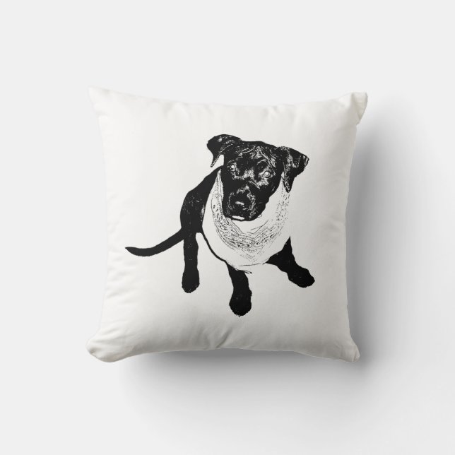 Coussin Image noire noire et blanche de chiot de (Recto)