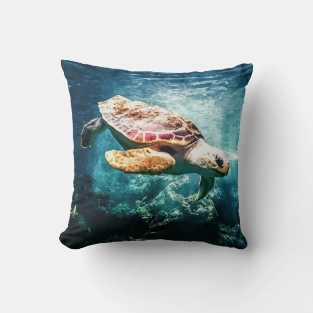 Coussin Image sous-marine de bel de mer océan de tortue (Recto)