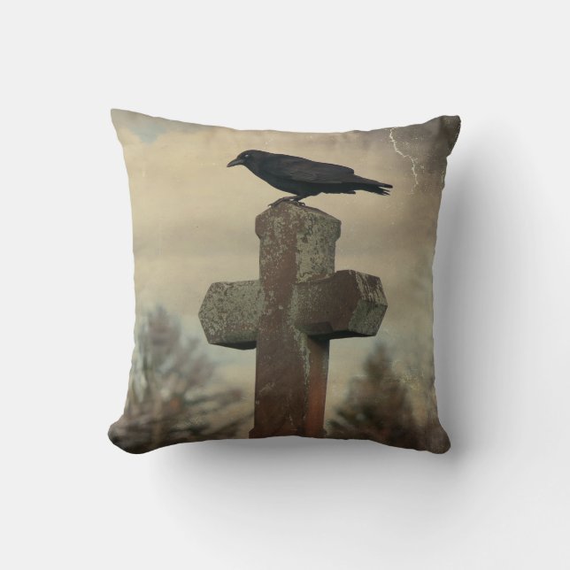 Coussin Image vintage Crow Goth (Recto)