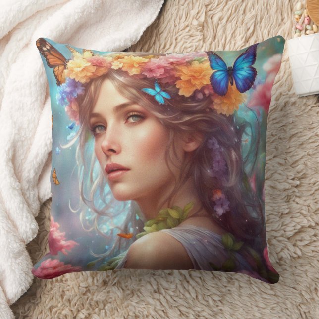 Coussin Imaginaire Belle Fée Papillons Jardin Fleur (Couverture)