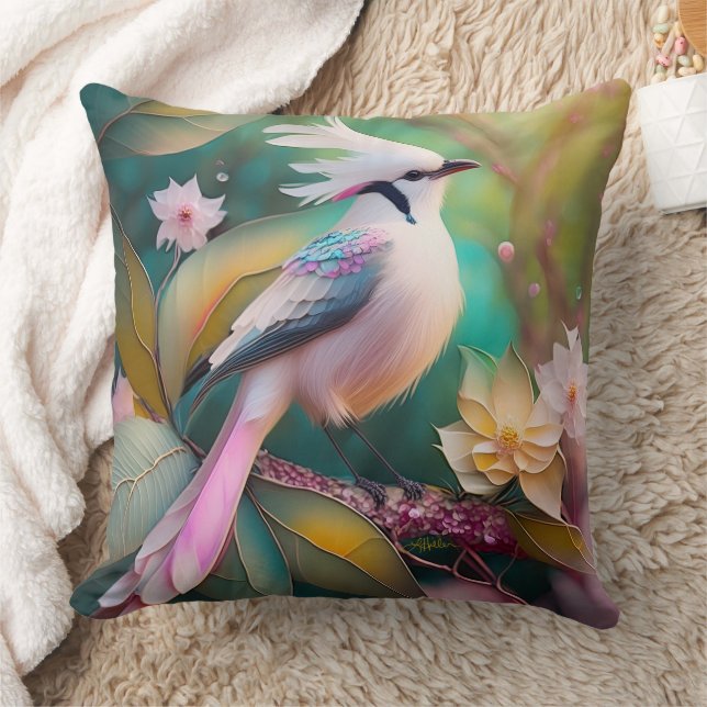 Coussin Imaginaire blanc crêpé à queue blanche Jay (Couverture)