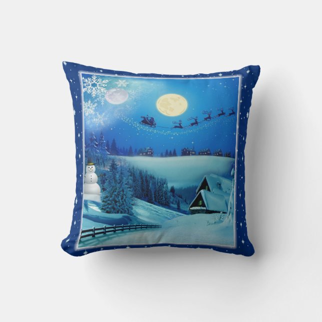 Coussin Imaginaire de vacances hivernales neige (Recto)