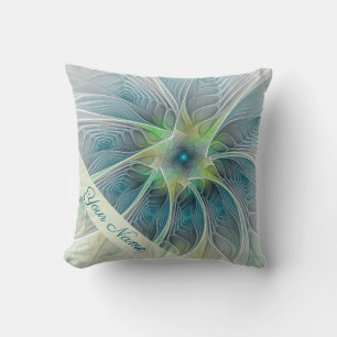Coussin Imaginaire fleuri Art moderne Bleu Vert Fleur Nom