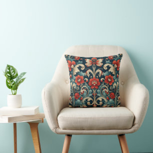 Coussin Imaginaire Floral baroque doré aux papillons