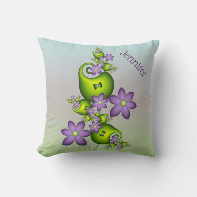 Coussin Imaginaire Floral Fleurs Lilac Formes vertes Nom (Recto)