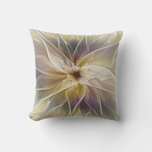 Coussin Imaginaire Floral Gold Eggplant Art Fractal Abstra